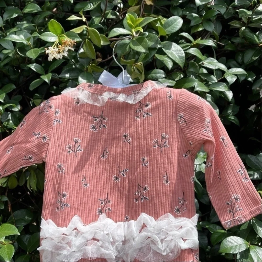 NWT NICOLE Miller Rose Tulle Detail Footie 2 Piece Set NB Girl